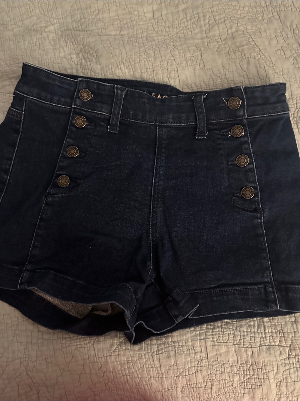 American Eagle Outfitters Dark Blue High-Rise Button-Front Denim Shorts